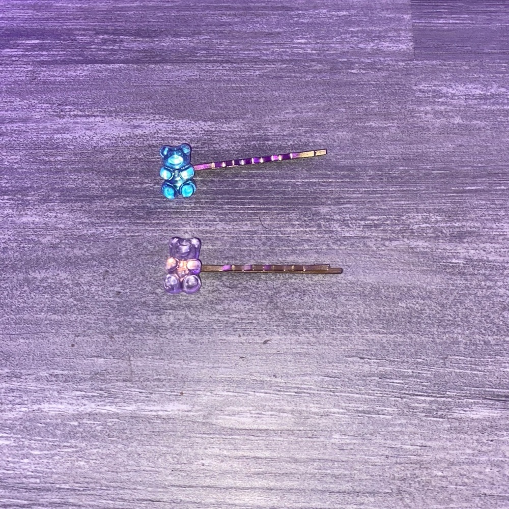 Gold blue and purple gummy bears Bobby pin
